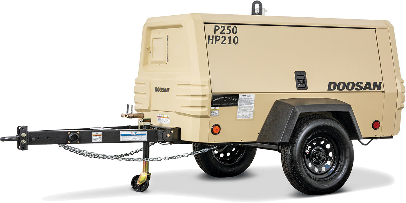Doosan Portable Power dual flow air compressor with 210 cfm high-pressure mode
