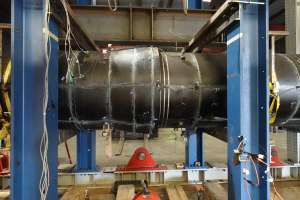 48 inch pipe being bent by the four point apparatus